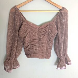 Haute Monde Blush Ruched Crop Corset Blouse Top Size XS